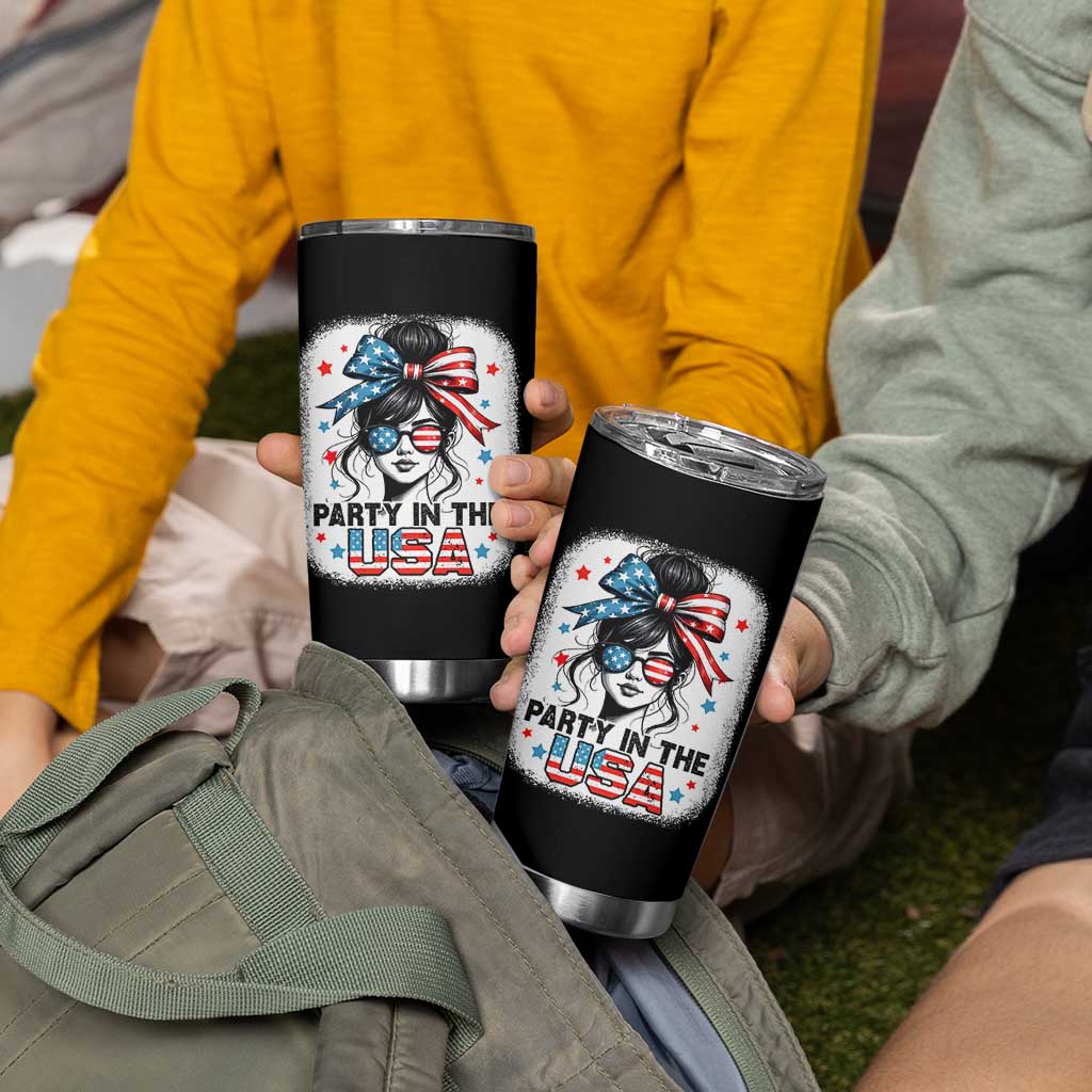 Party In USA Girls 4th of July Tumbler Cup Messy Bun USA - Wonder Print Shop