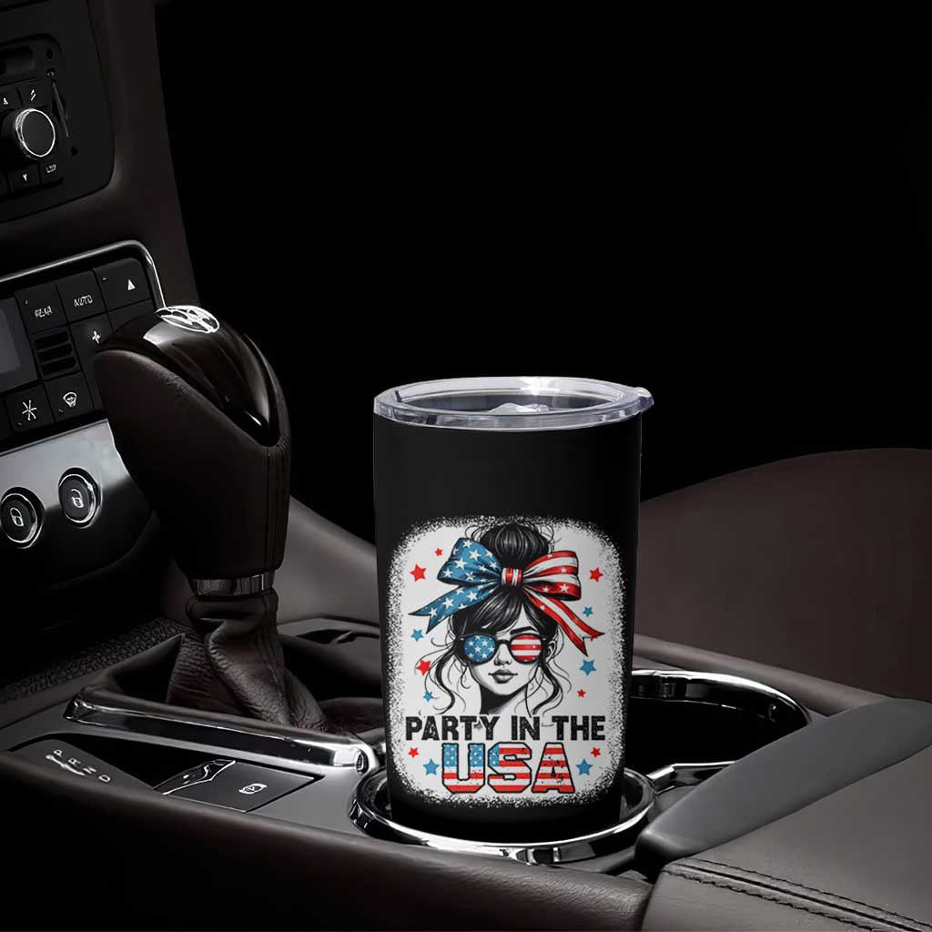 Party In USA Girls 4th of July Tumbler Cup Messy Bun USA - Wonder Print Shop