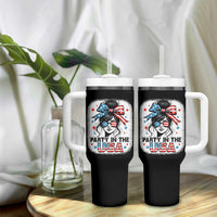 Party In USA Girls 4th of July Tumbler With Handle Messy Bun USA - Wonder Print Shop