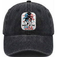 Party In USA Girls 4th of July Washed Cotton Baseball Cap Messy Bun USA