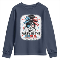 Party In USA Girls 4th of July Youth Sweatshirt Messy Bun USA - Wonder Print Shop