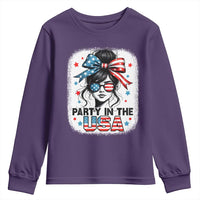 Party In USA Girls 4th of July Youth Sweatshirt Messy Bun USA - Wonder Print Shop