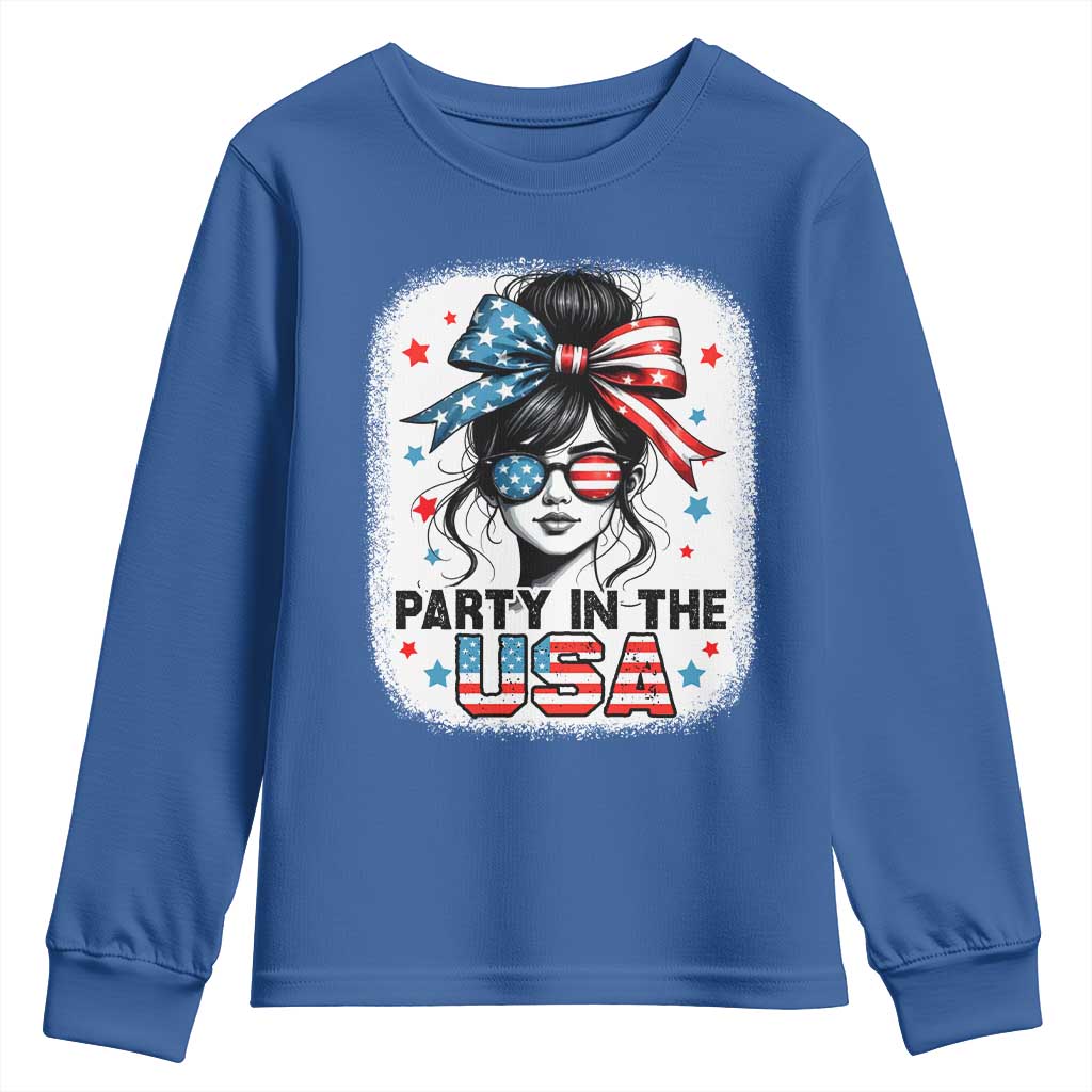 Party In USA Girls 4th of July Youth Sweatshirt Messy Bun USA - Wonder Print Shop