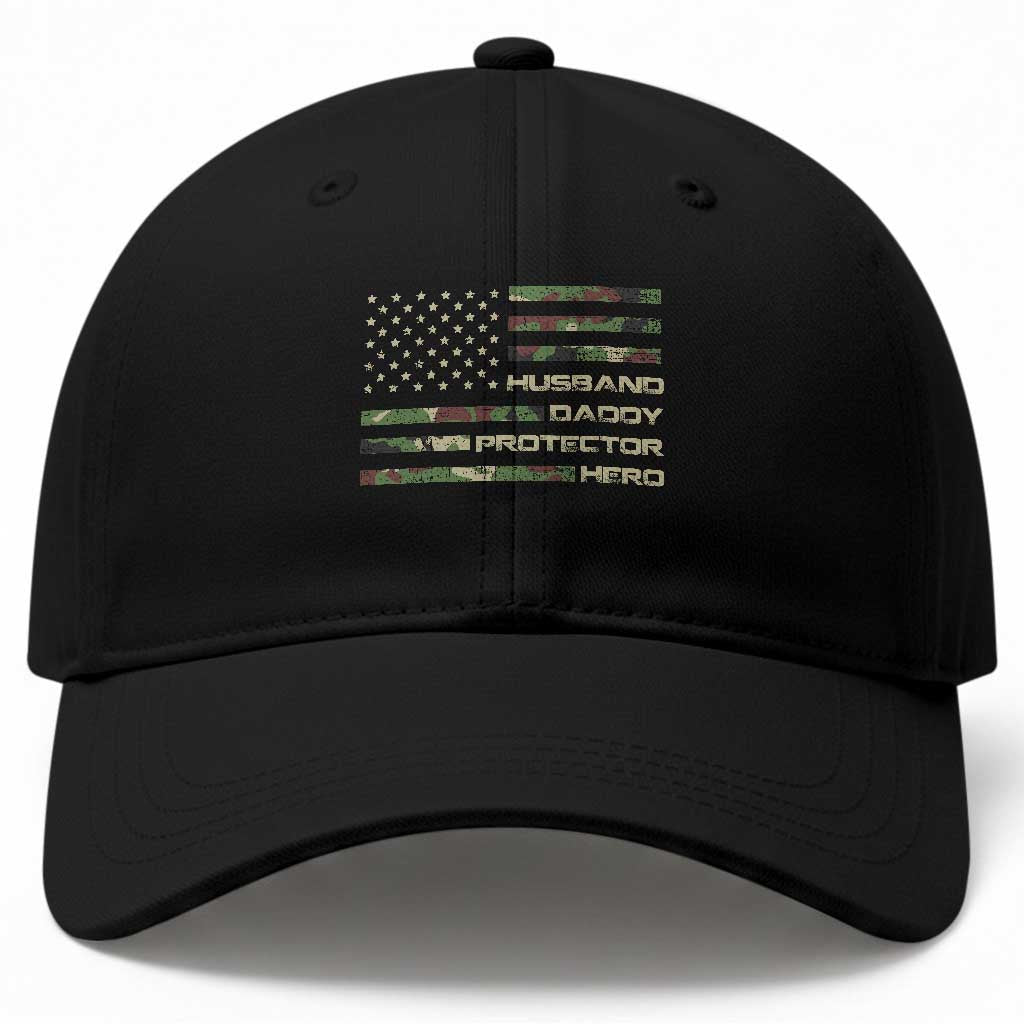 Husband Daddy Protector Hero Baseball Cap Camo American Flag Fathers Day Gifts For Husband Hubby Dad