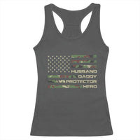 Husband Daddy Protector Hero Racerback Tank Top Camo American Flag Fathers Day Gifts For Husband Hubby Dad