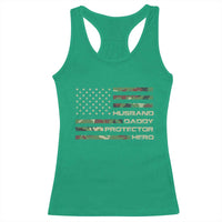 Husband Daddy Protector Hero Racerback Tank Top Camo American Flag Fathers Day Gifts For Husband Hubby Dad
