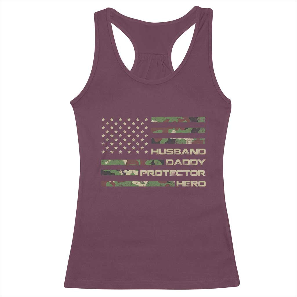 Husband Daddy Protector Hero Racerback Tank Top Camo American Flag Fathers Day Gifts For Husband Hubby Dad