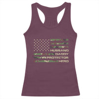 Husband Daddy Protector Hero Racerback Tank Top Camo American Flag Fathers Day Gifts For Husband Hubby Dad