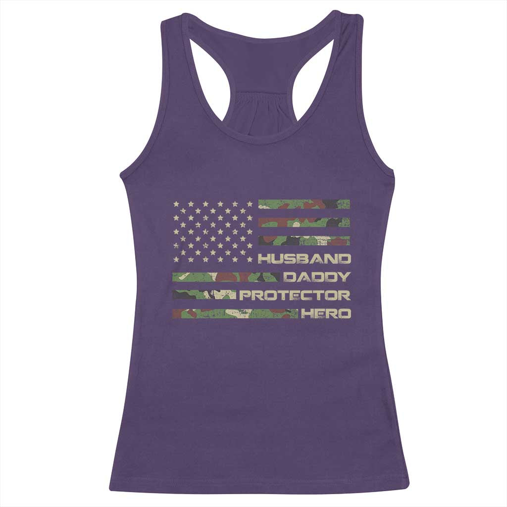 Husband Daddy Protector Hero Racerback Tank Top Camo American Flag Fathers Day Gifts For Husband Hubby Dad