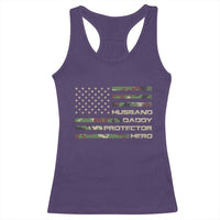 Husband Daddy Protector Hero Racerback Tank Top Camo American Flag Fathers Day Gifts For Husband Hubby Dad