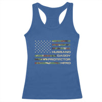 Husband Daddy Protector Hero Racerback Tank Top Camo American Flag Fathers Day Gifts For Husband Hubby Dad