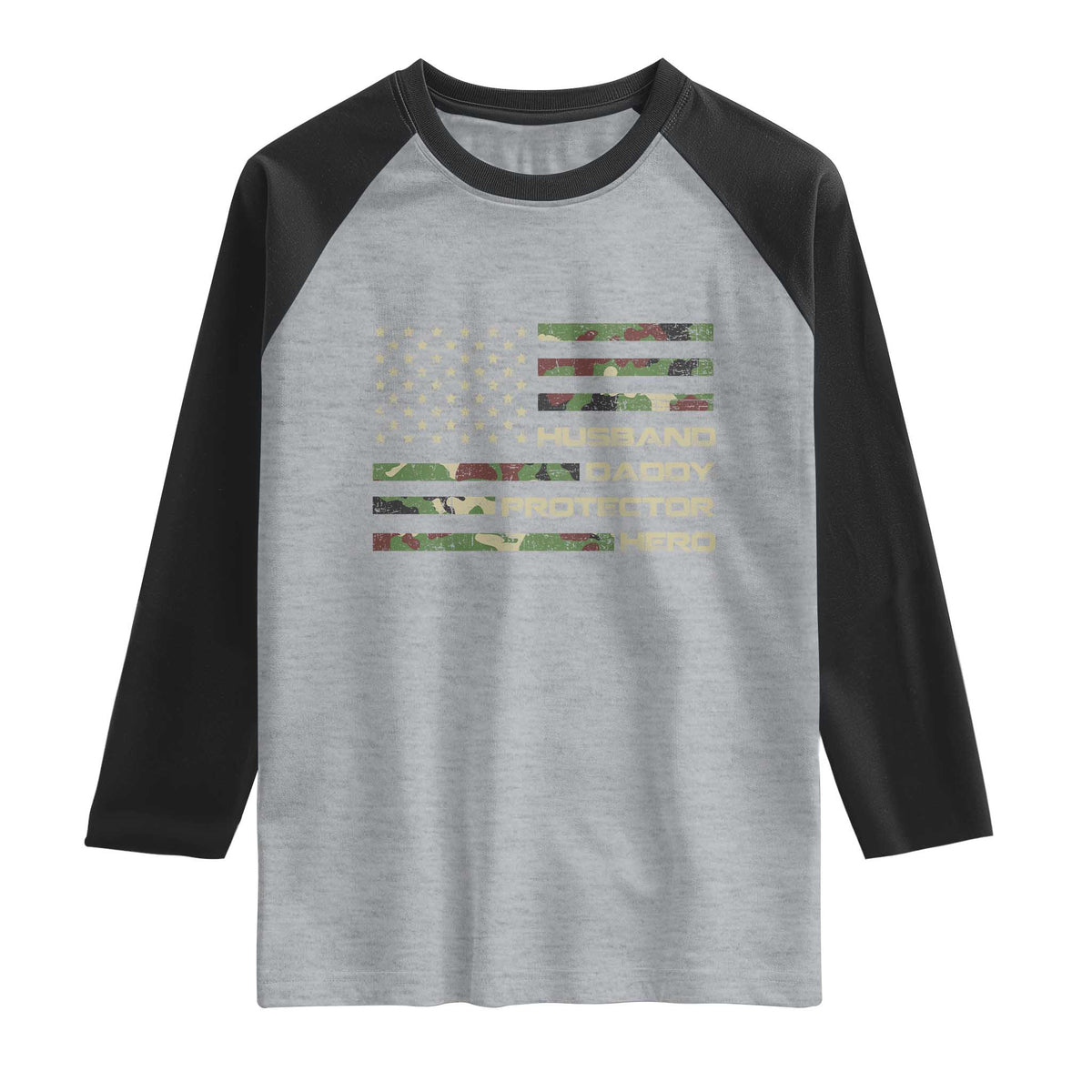 Husband Daddy Protector Hero Raglan Shirt Camo American Flag Fathers Day Gifts For Husband Hubby Dad