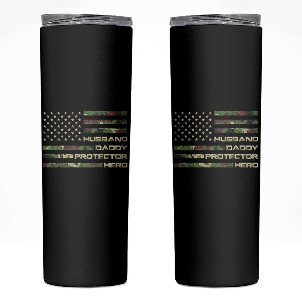 Husband Daddy Protector Hero Skinny Tumbler Camo American Flag Fathers Day Gifts For Husband Hubby Dad