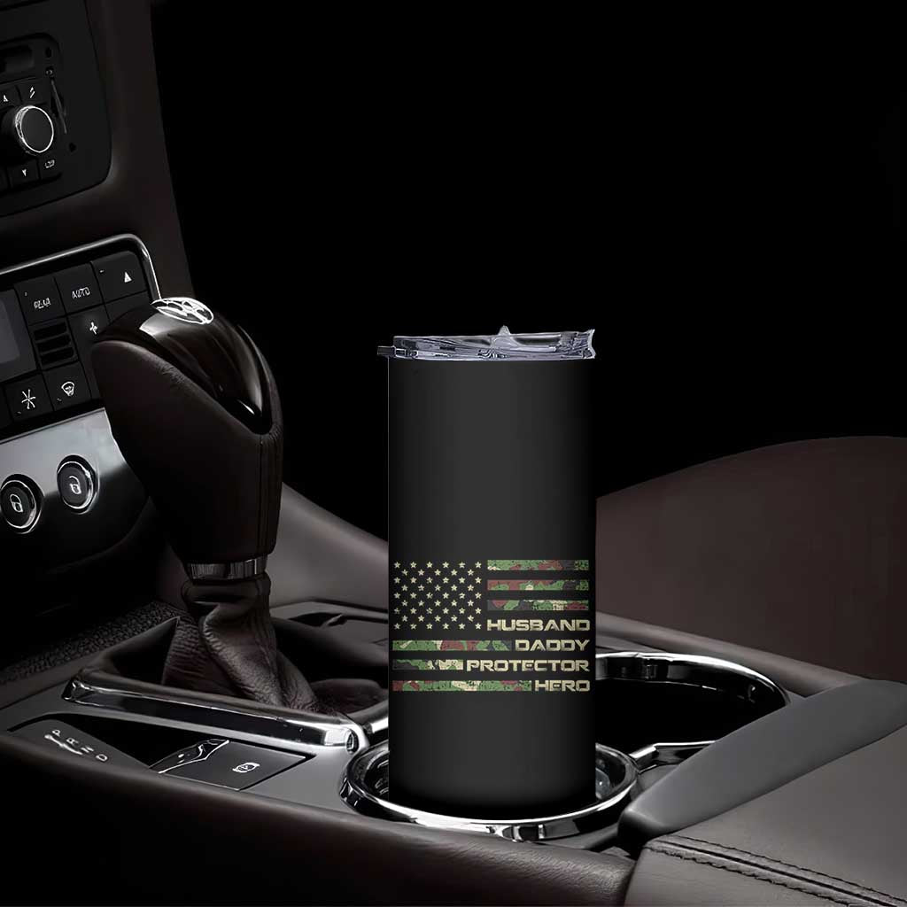 Husband Daddy Protector Hero Skinny Tumbler Camo American Flag Fathers Day Gifts For Husband Hubby Dad