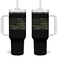 Husband Daddy Protector Hero Tumbler With Handle Camo American Flag Fathers Day Gifts For Husband Hubby Dad
