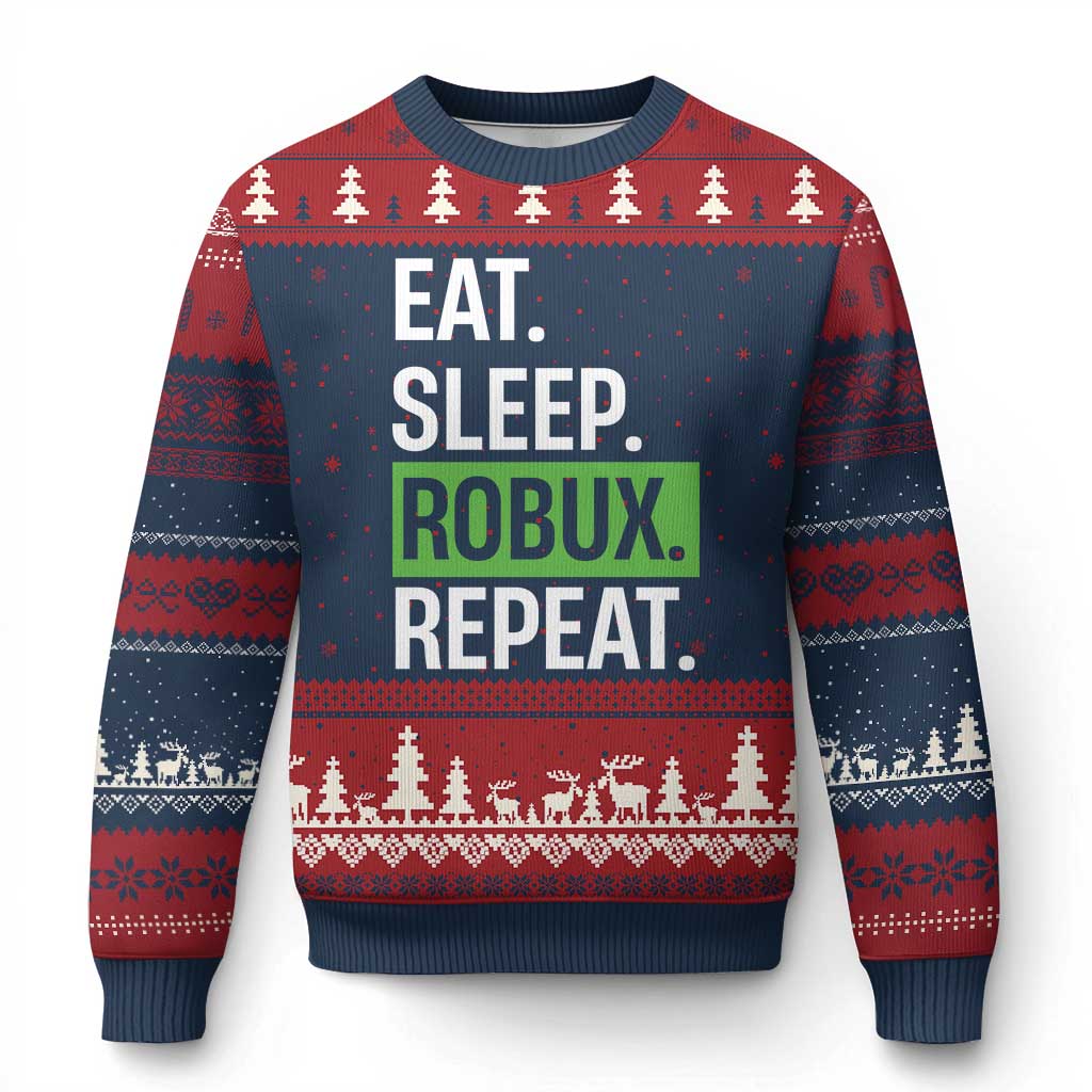 Eat Sleep Roblox Repeat Ugly Christmas Sweater Funny Video Game Lovers Gamers