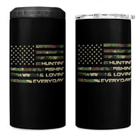 Hunting Fishing Loving 4 in 1 Can Cooler Tumbler Hunter Fisher Camo American Flag