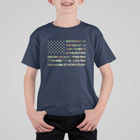 Hunting Fishing Loving T Shirt For Kid Hunter Fisher Camo American Flag
