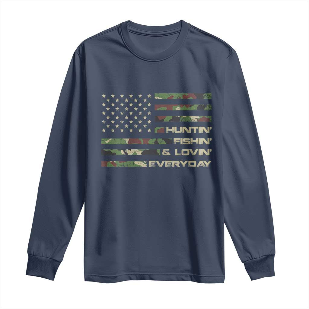 Hunting Fishing Loving Long Sleeve Shirt Hunter Fisher Camo American Flag