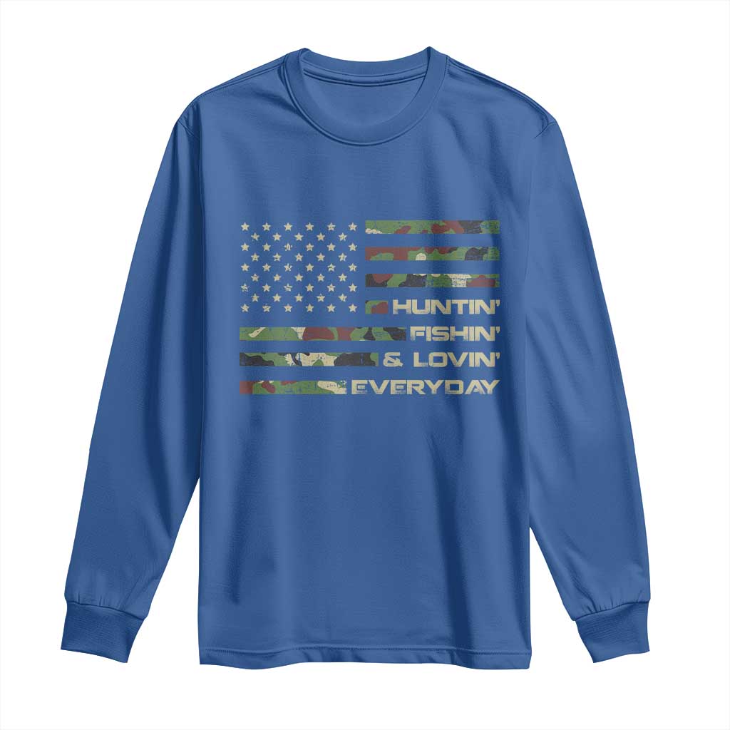 Hunting Fishing Loving Long Sleeve Shirt Hunter Fisher Camo American Flag