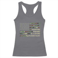 Hunting Fishing Loving Racerback Tank Top Hunter Fisher Camo American Flag