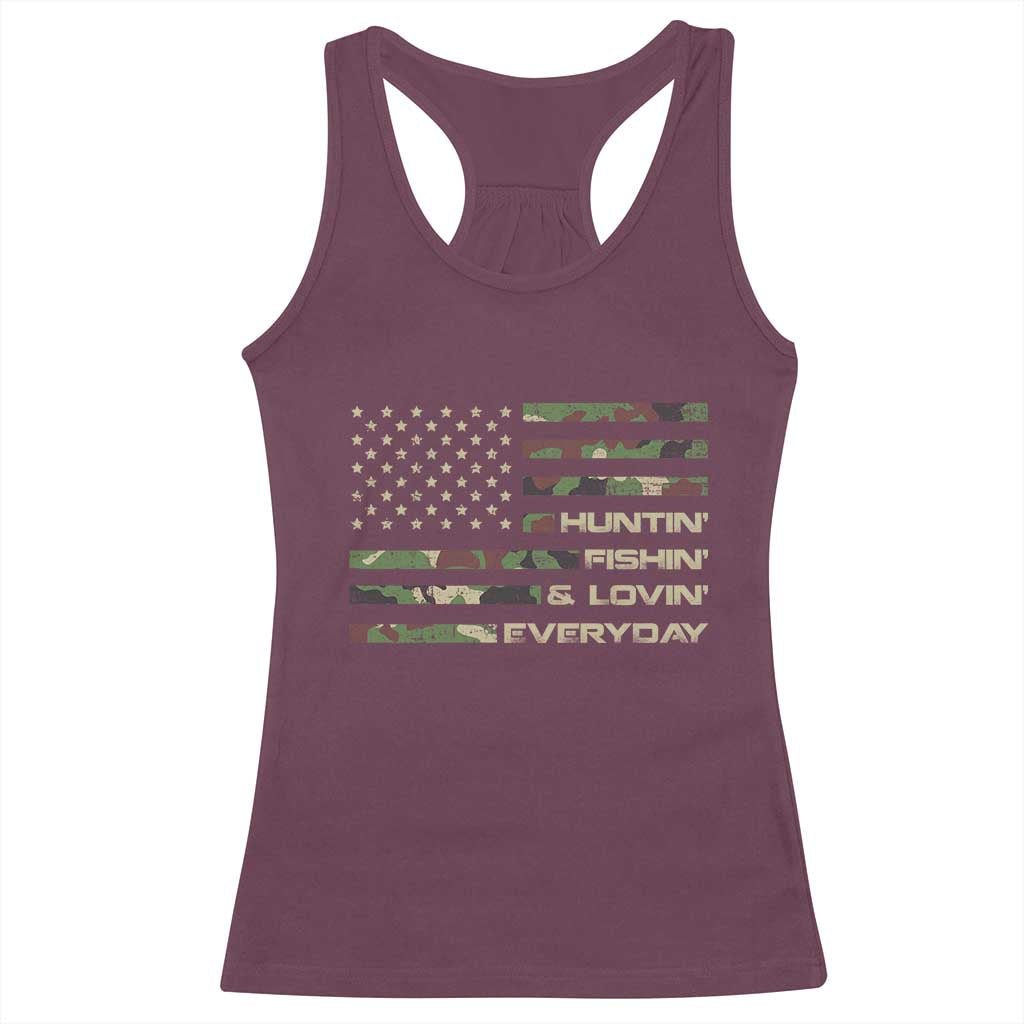 Hunting Fishing Loving Racerback Tank Top Hunter Fisher Camo American Flag
