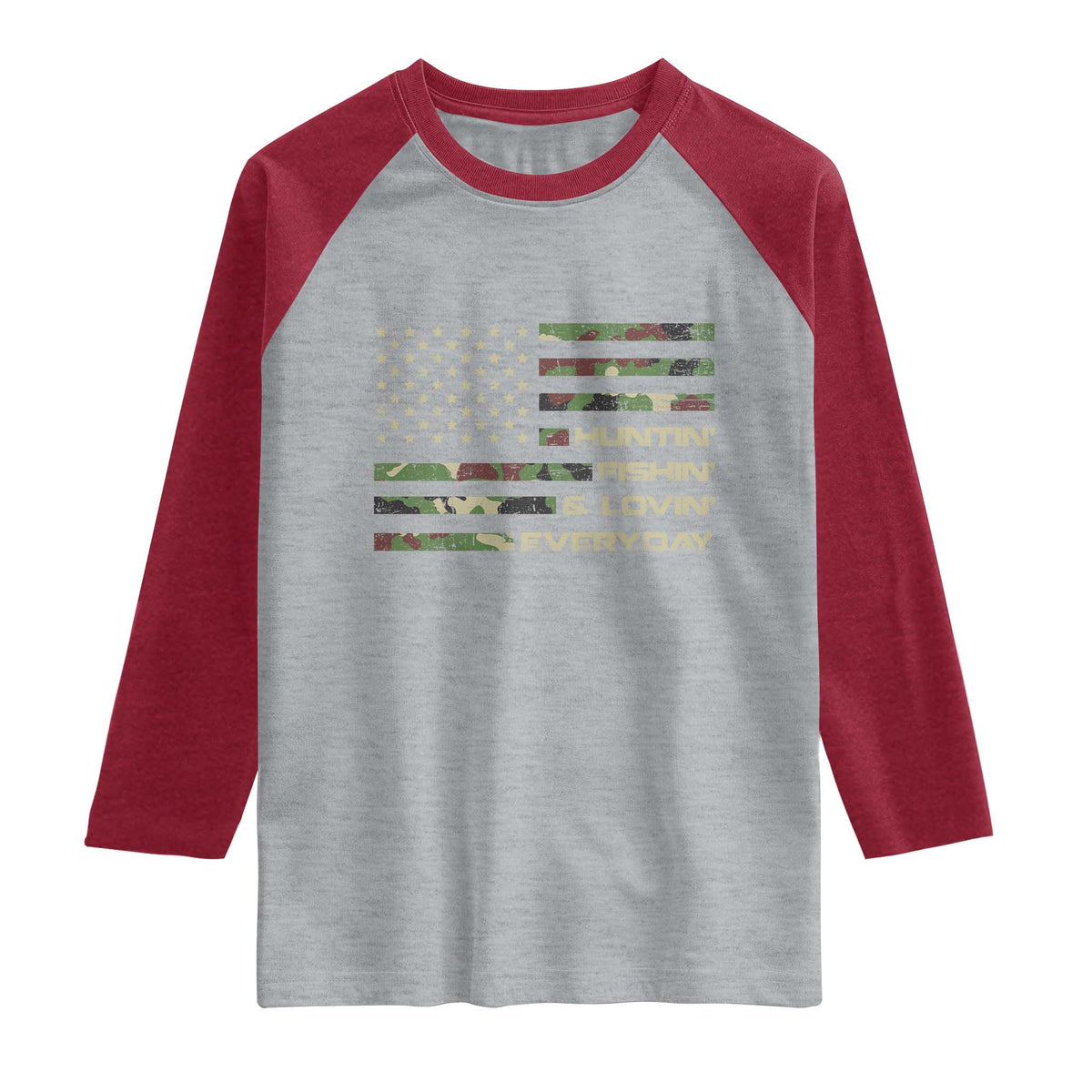 Hunting Fishing Loving Raglan Shirt Hunter Fisher Camo American Flag
