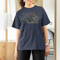 Hunting Fishing Loving T Shirt For Women Hunter Fisher Camo American Flag