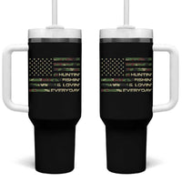 Hunting Fishing Loving Tumbler With Handle Hunter Fisher Camo American Flag