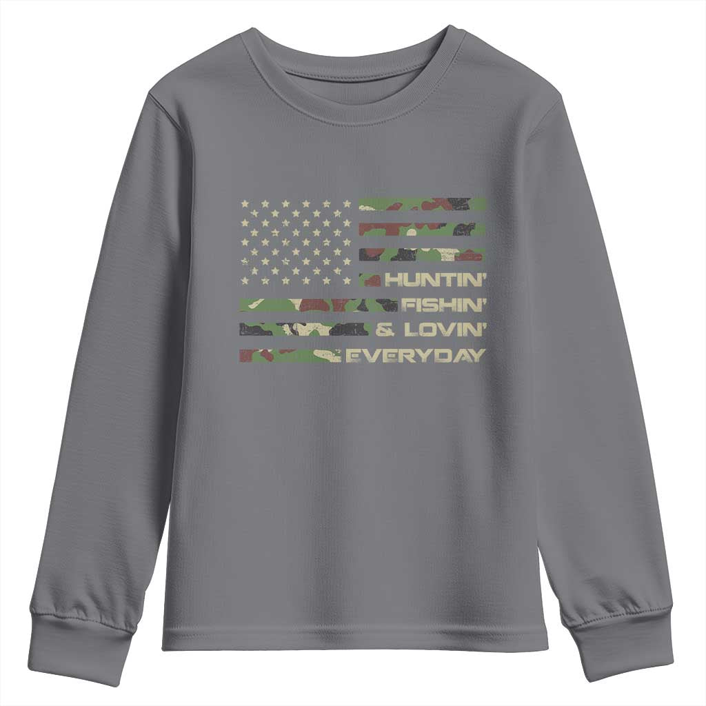 Hunting Fishing Loving Youth Sweatshirt Hunter Fisher Camo American Flag
