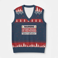Funny Retirement V-Neck Knit Sweater Vest Warning A Retired Person On The Premises Knows Everything