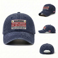 Funny Retirement Washed Cotton Baseball Cap Warning A Retired Person On The Premises Knows Everything