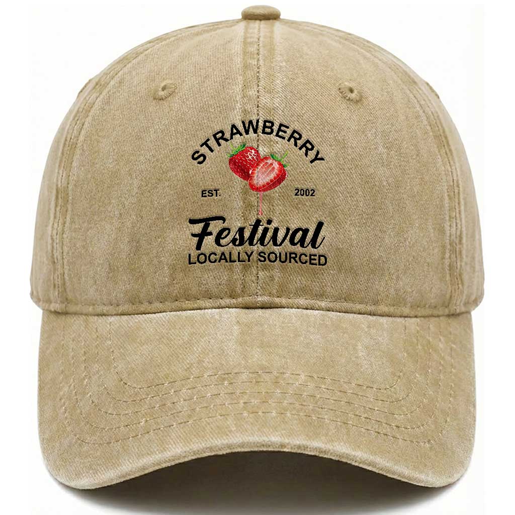 Strawberry Vintage Washed Cotton Baseball Cap Summer Fruit Strawberry Festival Cottagecore