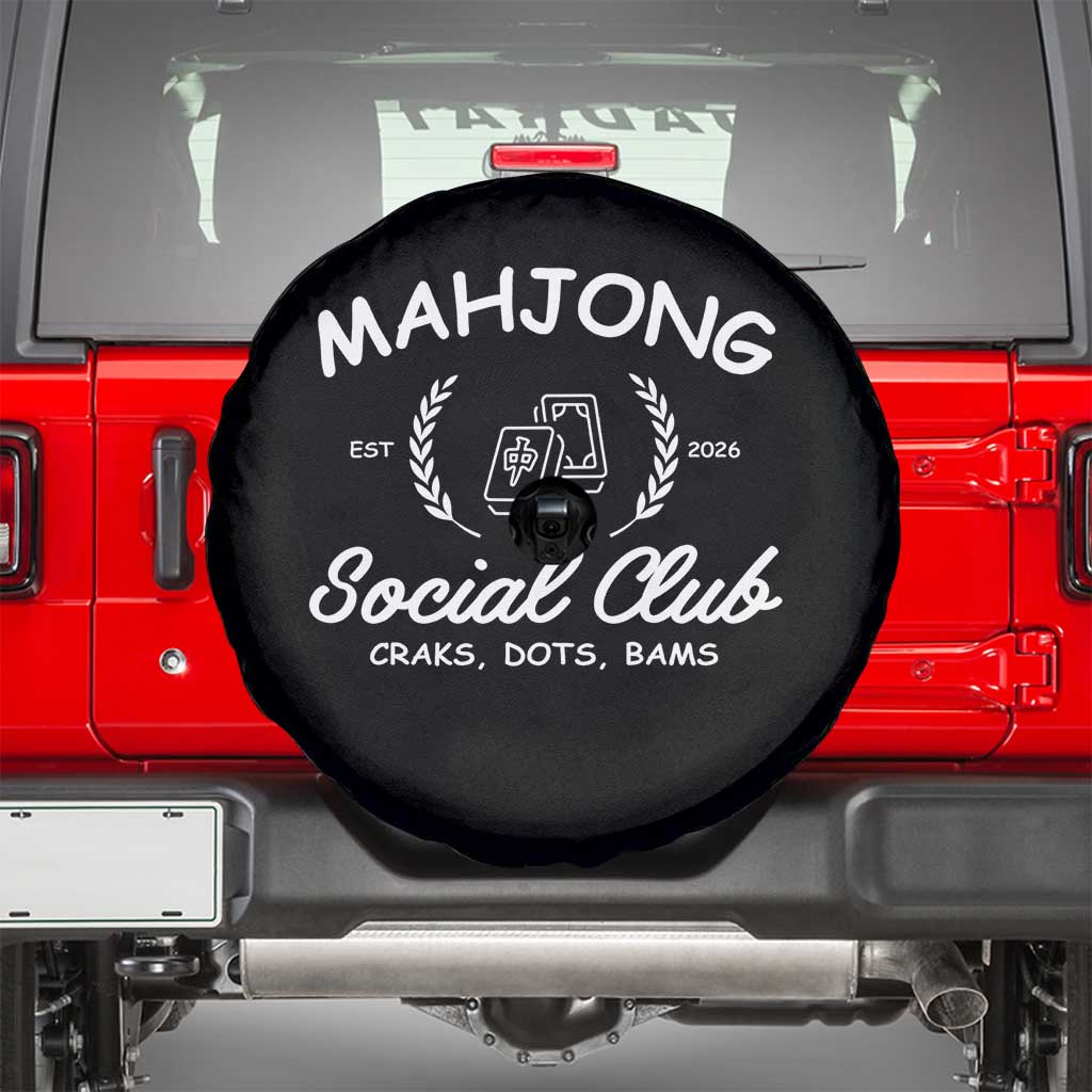 Funny Mahjong Social Club Spare Tire Cover Craks Dots Bams Mahjong Player Game Lovers