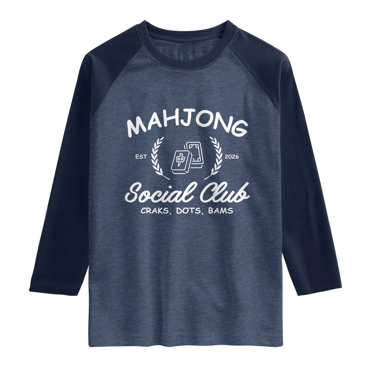 Funny Mahjong Social Club Raglan Shirt Craks Dots Bams Mahjong Player Game Lovers