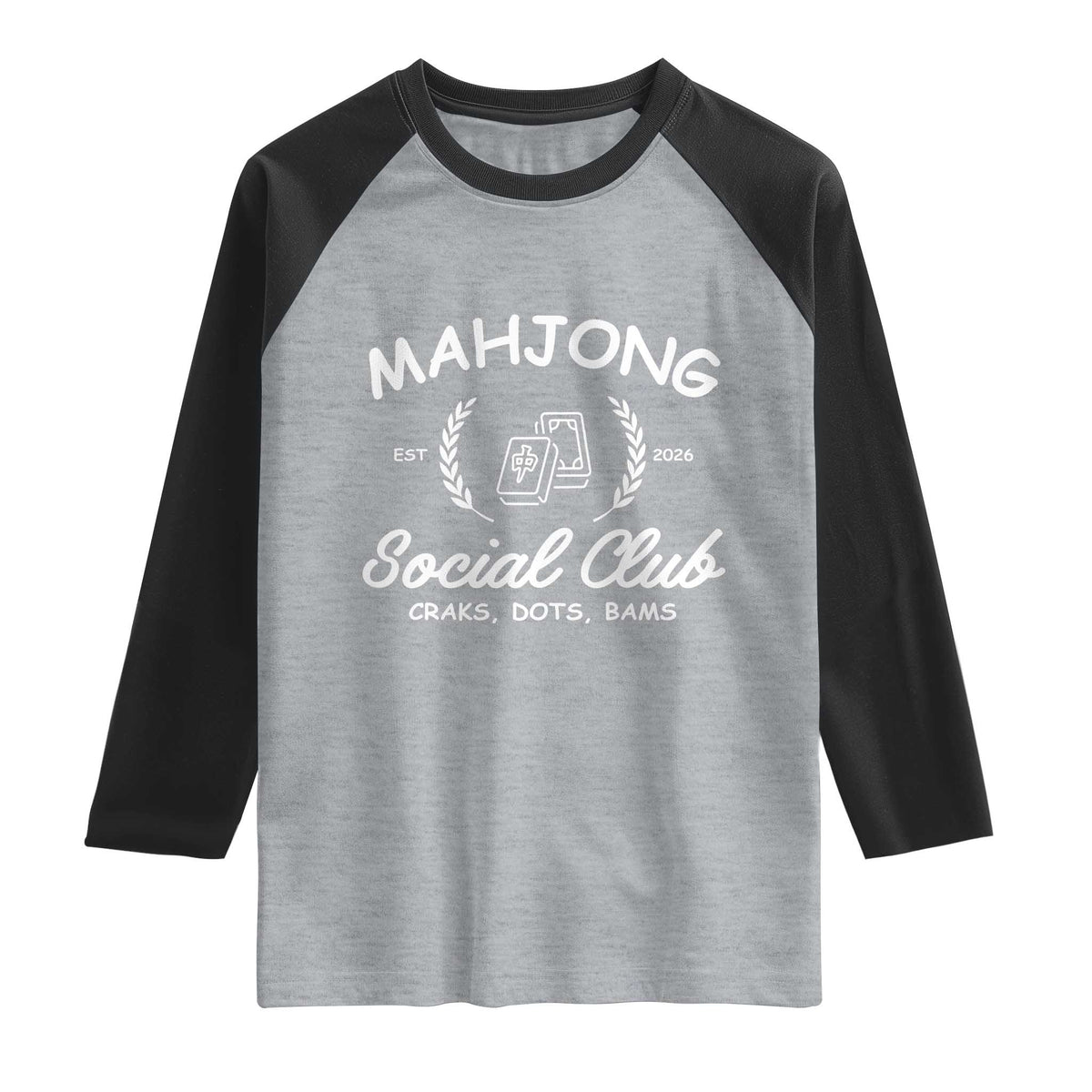 Funny Mahjong Social Club Raglan Shirt Craks Dots Bams Mahjong Player Game Lovers