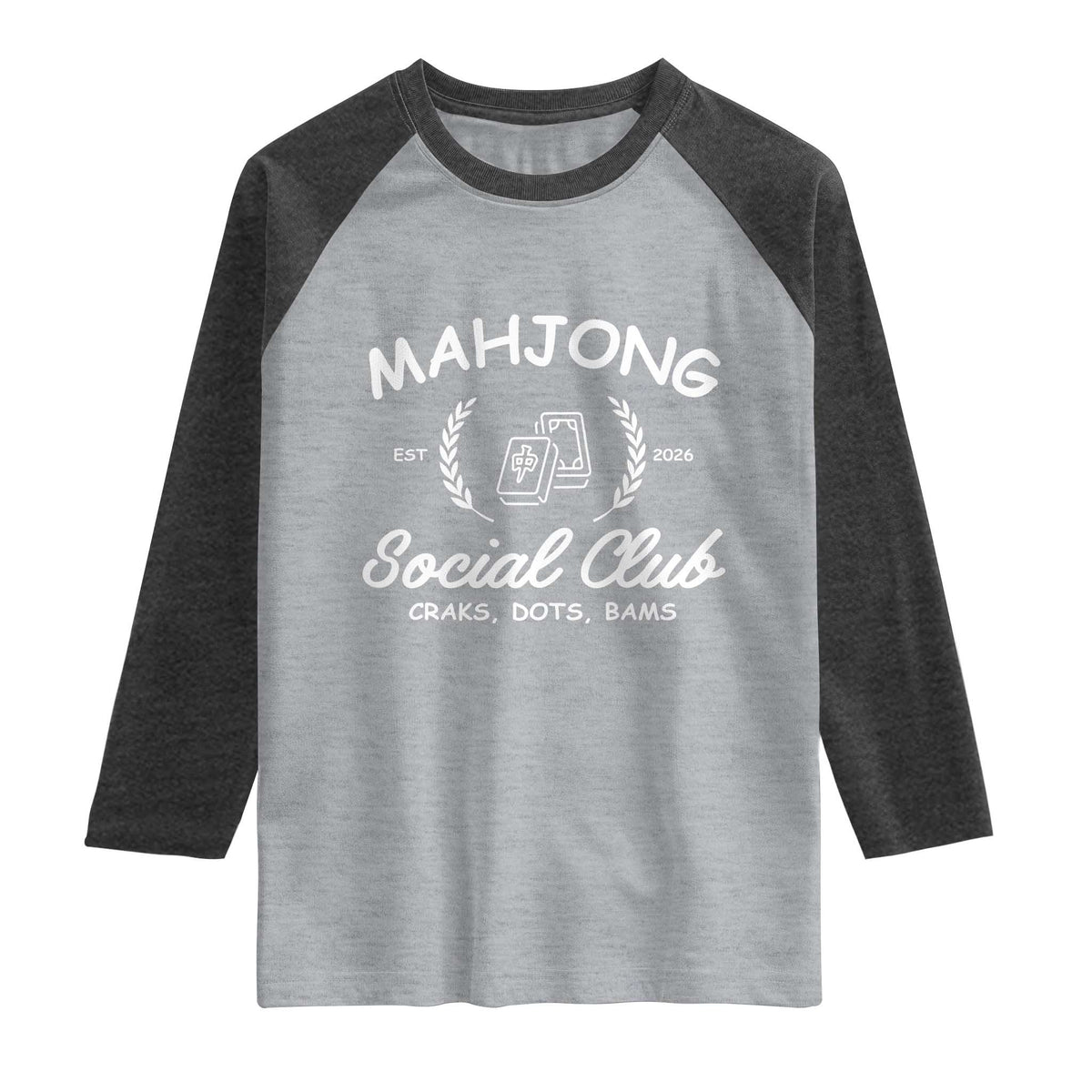 Funny Mahjong Social Club Raglan Shirt Craks Dots Bams Mahjong Player Game Lovers