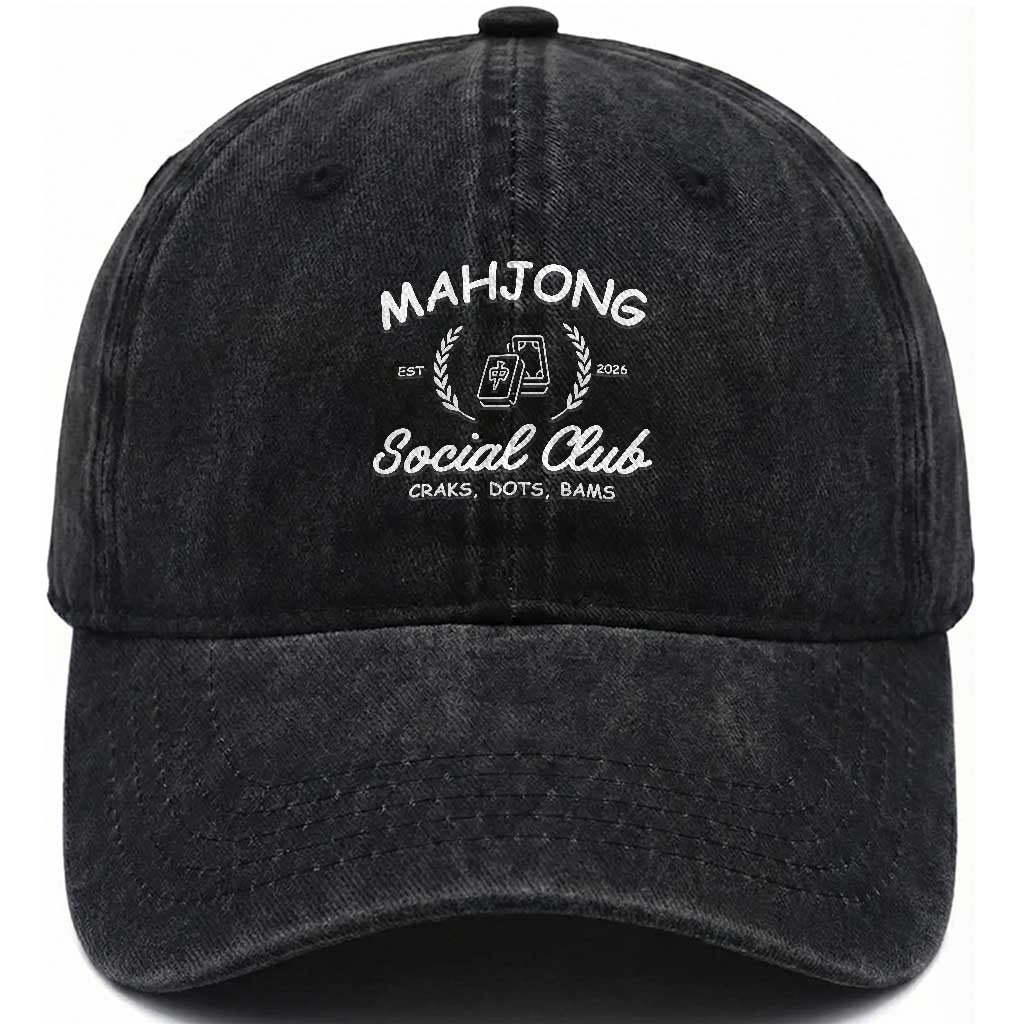Funny Mahjong Social Club Washed Cotton Baseball Cap Craks Dots Bams Mahjong Player Game Lovers
