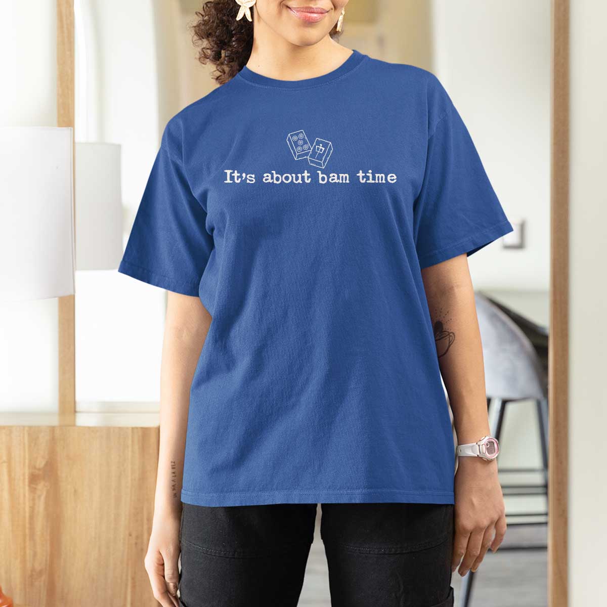 Funny Its About Bam Time Mahjong Players T Shirt For Women