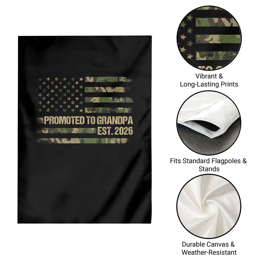 Promoted To Grandpa Est. 2026 Garden Flag Retro Camo American Flag - Wonder Print Shop