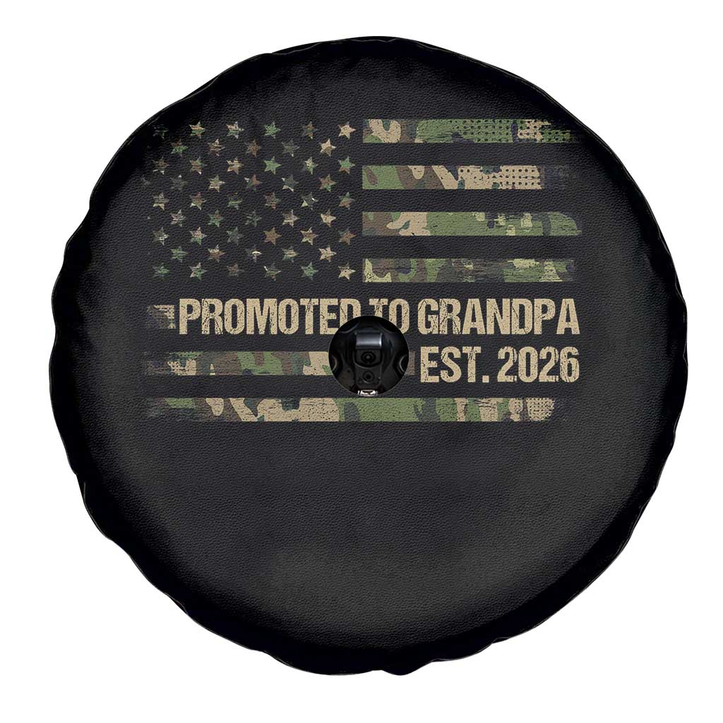 Promoted To Grandpa Est. 2026 Spare Tire Cover Retro Camo American Flag - Wonder Print Shop