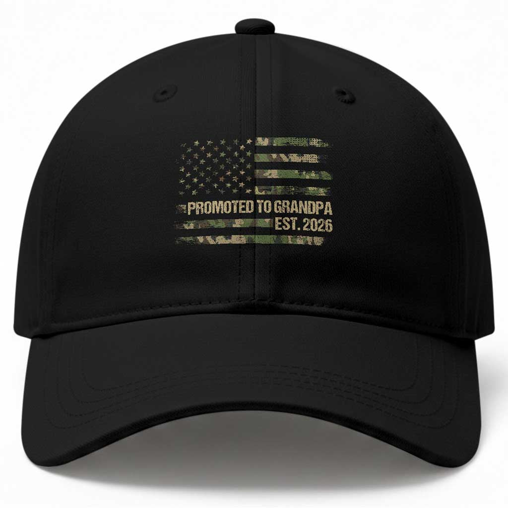 Promoted To Grandpa Est. 2026 Baseball Cap Retro Camo American Flag