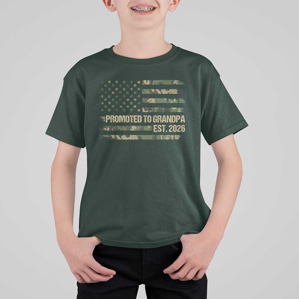 Promoted To Grandpa Est. 2026 T Shirt For Kid Retro Camo American Flag - Wonder Print Shop