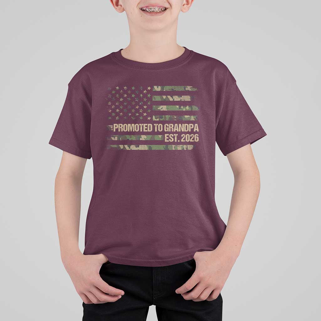 Promoted To Grandpa Est. 2026 T Shirt For Kid Retro Camo American Flag - Wonder Print Shop