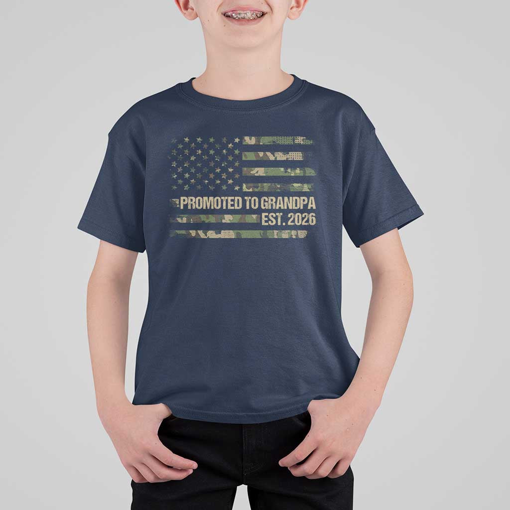 Promoted To Grandpa Est. 2026 T Shirt For Kid Retro Camo American Flag - Wonder Print Shop