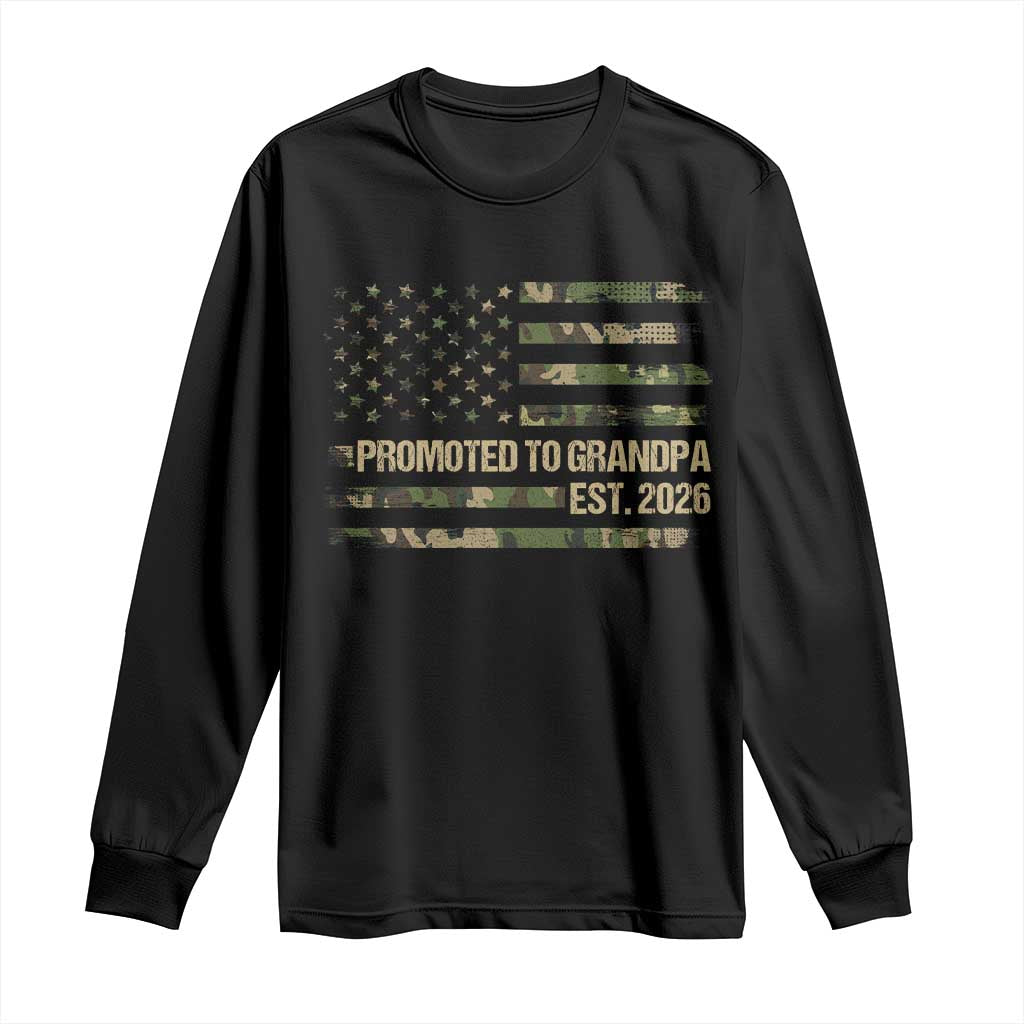 Promoted To Grandpa Est. 2026 Long Sleeve Shirt Retro Camo American Flag - Wonder Print Shop