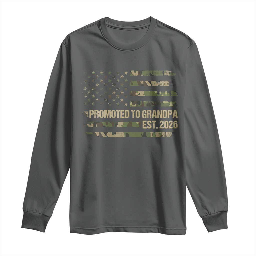 Promoted To Grandpa Est. 2026 Long Sleeve Shirt Retro Camo American Flag - Wonder Print Shop