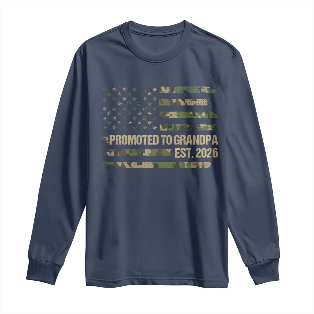 Promoted To Grandpa Est. 2026 Long Sleeve Shirt Retro Camo American Flag - Wonder Print Shop