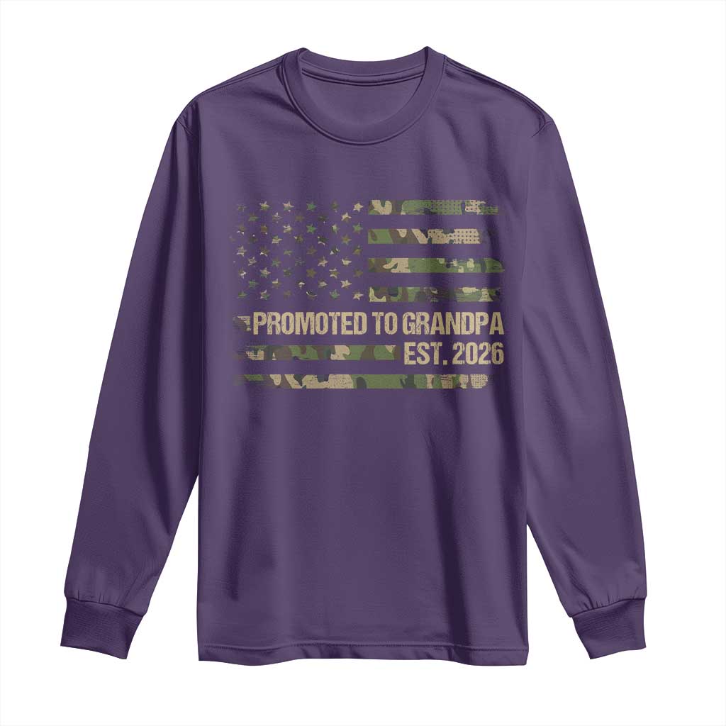 Promoted To Grandpa Est. 2026 Long Sleeve Shirt Retro Camo American Flag - Wonder Print Shop