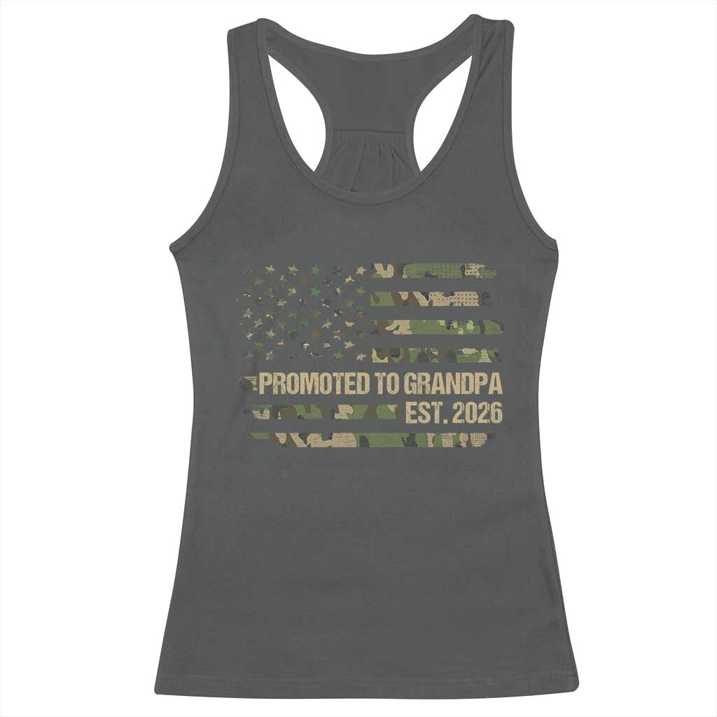 Promoted To Grandpa Est. 2026 Racerback Tank Top Retro Camo American Flag - Wonder Print Shop
